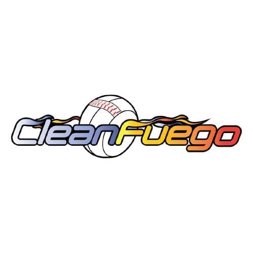CleanFuegoのロゴ、ベースボールと炎のデザインが特徴.