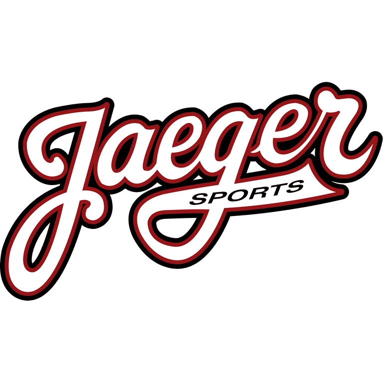 ジェーガースポーツのロゴ、赤白文字で動きを感じさせるデザインです。