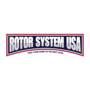 ROTOR SYSTEM USAのロゴ、青白赤のデザイン、技術革新を象徴。